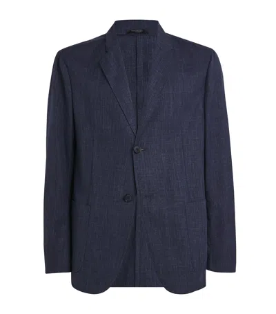 Giorgio Armani Wool-silk-linen Unstructured Blazer In Blue