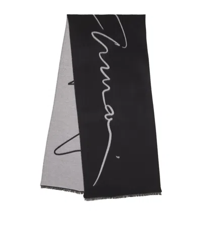 Giorgio Armani Wool-silk Signature Scarf In Black
