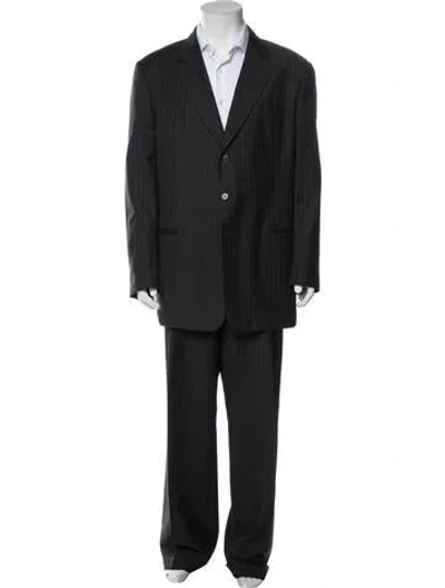 Pre-owned Giorgio Armani Wool Striped Two-piece Suit In Green