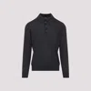 Giorgio Armani Dark Grey Wool Sweater With Polo Collar In Blue