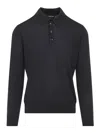 Giorgio Armani Dark Grey Wool Sweater With Polo Collar In Black