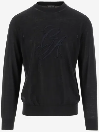 Giorgio Armani Wool Jumper With Logo In Black