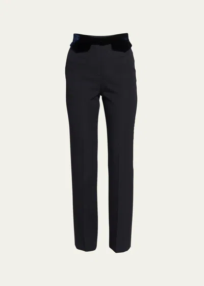 Giorgio Armani Wool Tuxedo Pants With Velvet Details In Navy