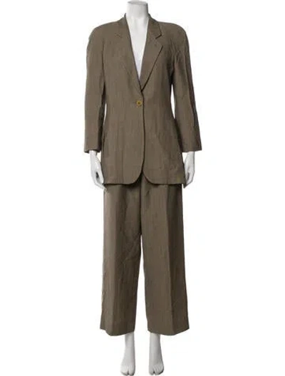 Pre-owned Giorgio Armani Wool Tweed Pattern Pantsuit In Green