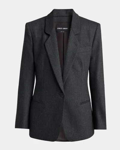 Giorgio Armani Wool-cashmere Blazer With Strong Shoulders In Black
