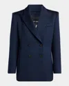Giorgio Armani Wool-silk Double-breasted Blazer Jacket In Solid Dark