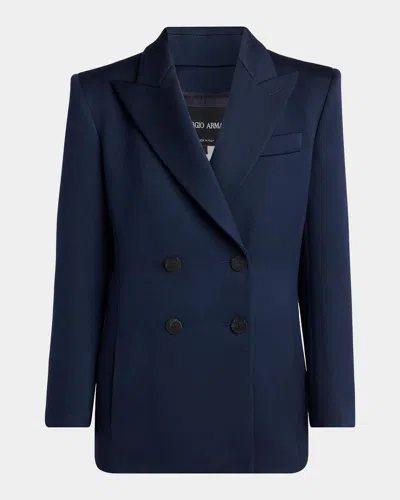 Giorgio Armani Wool-silk Double-breasted Blazer Jacket In Solid Dark