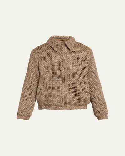 Giorgio Armani Woven Leather Blouson Jacket In Brown