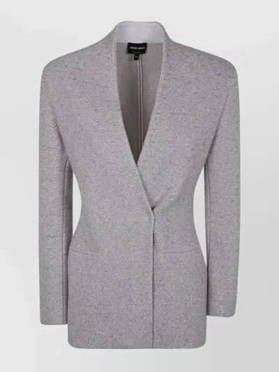 Giorgio Armani Woven Point Lapel Jacket In Grey