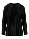 Giorgio Armani Shiny Effect Silk Sweatshirt With Crew Neck And Back Zipper Closure In Black
