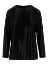 Giorgio Armani Shiny Effect Silk Sweatshirt With Crew Neck And Back Zipper Closure In Black