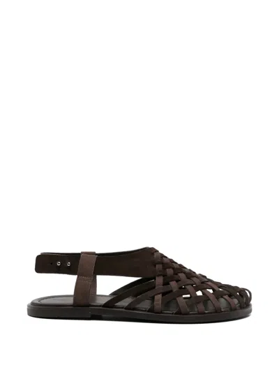 Giorgio Armani Woven Strap Sandals In Brown