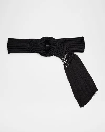 Giorgio Armani Woven Tassel Belt In Black