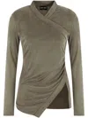 Giorgio Armani Asymmetric Jersey Long-sleeve Top In Green