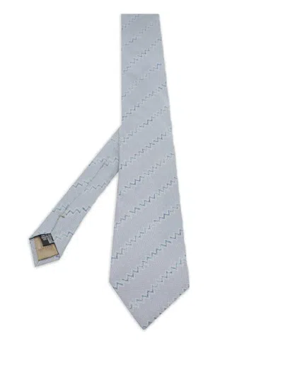 Pre-owned Giorgio Armani Zig-zag Pattern Silk Tie In Blue
