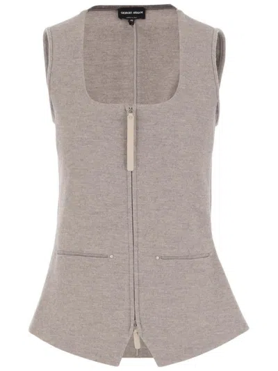 Giorgio Armani Single Breasted Cashmere Vest In Beige