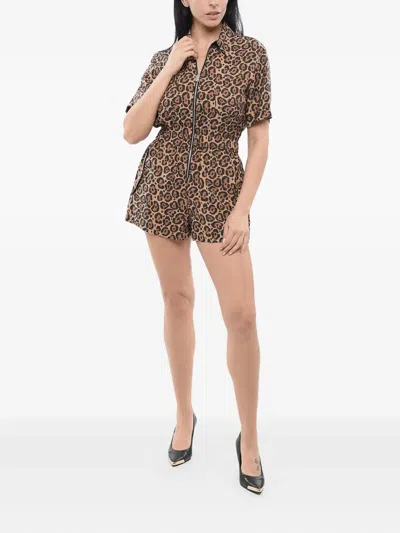 Giorgio Armani Zip-front Animalier Playsuit