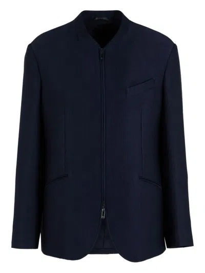 Giorgio Armani Zip-front Corduroy Jacket In Blue