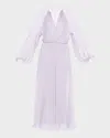 Giorgio Armani Zip-front Long-sleeve Silk Chiffon Layered Gown In Lilac