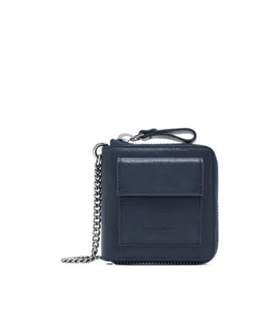 Giorgio Armani Zip-up Chained Wallet In Blue