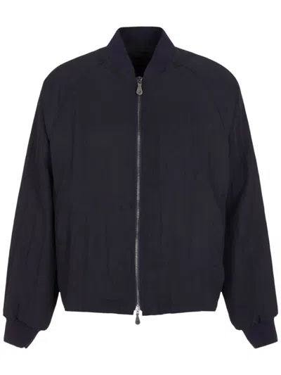 Giorgio Armani Zip-up Crinkled Bomber Jacket In Ubwf Blue