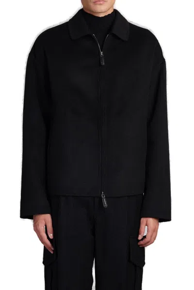 Giorgio Armani Cashmere-blend Zip-up Jacket In Bleu