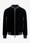 Giorgio Armani Velvet Bomber With Ribbed Accents In Black