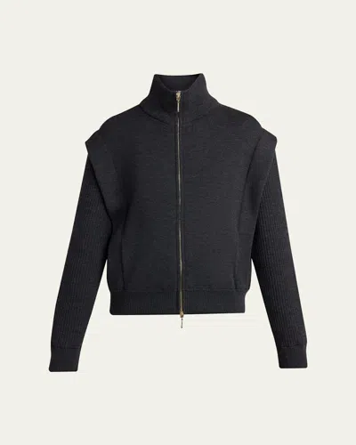 Giorgio Armani Zip-front Knit Blouson Jacket In Blue