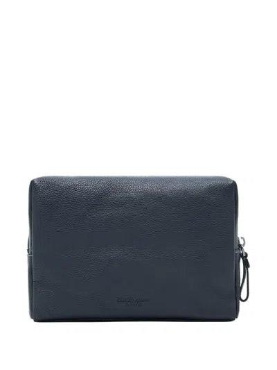 Giorgio Armani Zipped Leather Wash Bag In Blue