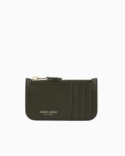 Giorgio Armani Zipped Palmellato Leather La Prima Card Holder In Green