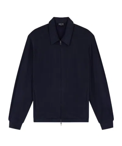 Giorgio Armani Blouson Jacket Regular Fit In Washed Cupro-blend Pique In Blue