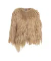 Giorgio Brato Beige Faux Fur Jacket With Hem In Brown