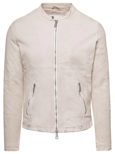 Giorgio Brato Beige Jacket With Two-way Zip In Leather Man In Neutral