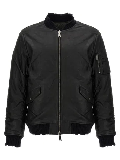 GIORGIO BRATO BLACK REVERSIBLE LEATHER BOMBER JACKET