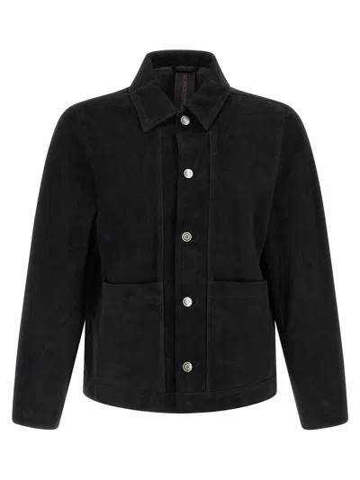 Giorgio Brato Fiore Suede Jacket Collared Design Pockets In Black