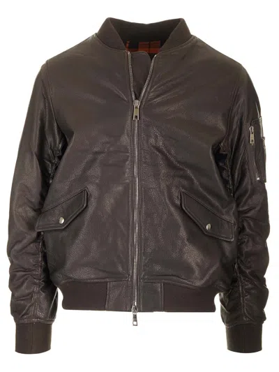 Giorgio Brato Leather Bomber Jacket In Brown