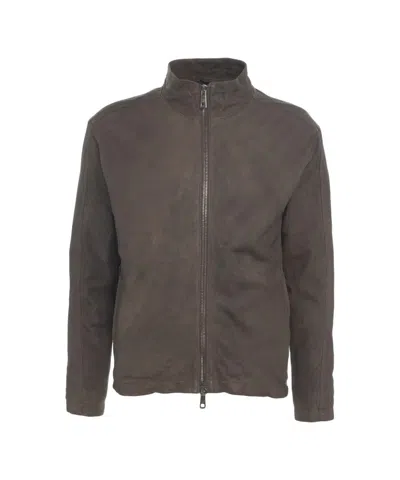 Giorgio Brato Brown Leather Jacket With High Collar