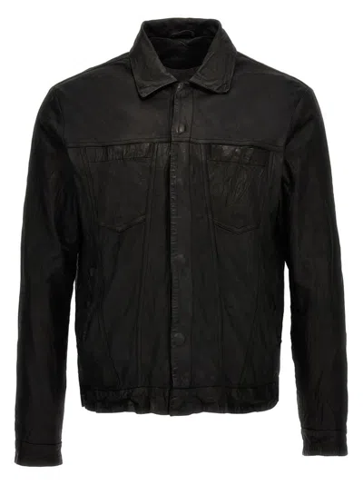 Giorgio Brato Crinkled Trucker Leather Jacket In Black