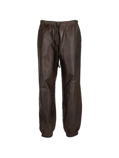 Giorgio Brato Drawstring Leather Track Pants In Brown