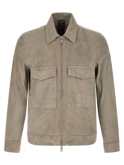 Giorgio Brato Grey Solid Shirt Collar Jacket In Brown
