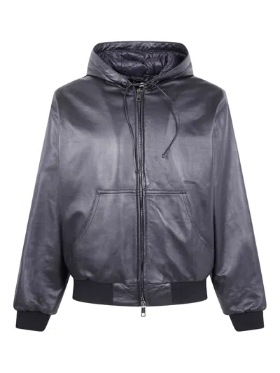 Giorgio Brato Nappa Leather Oversized Hooded Bomber Jacket Clothing In Blue