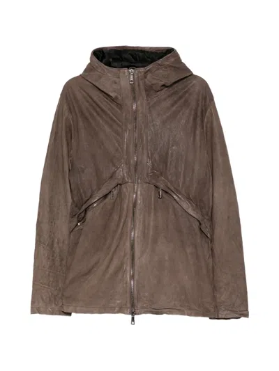 Giorgio Brato Hooded Leather Jacket In Brown