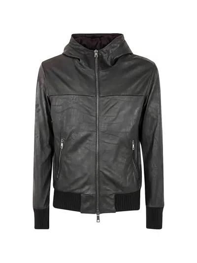 Giorgio Brato Hooded Leather Jacket In Burgundy
