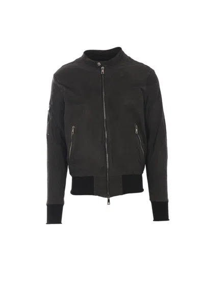 Giorgio Brato Brushed Leather Bomber Jacket In Black