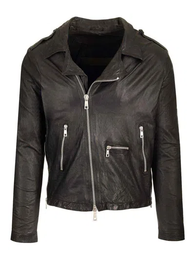 Giorgio Brato Lamb Leather Biker Jacket In Black