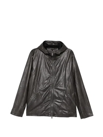 Giorgio Brato Leather Hooded Jacket In Blue
