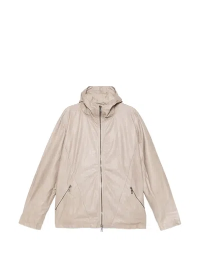 Giorgio Brato Leather Hooded Jacket In Neutral