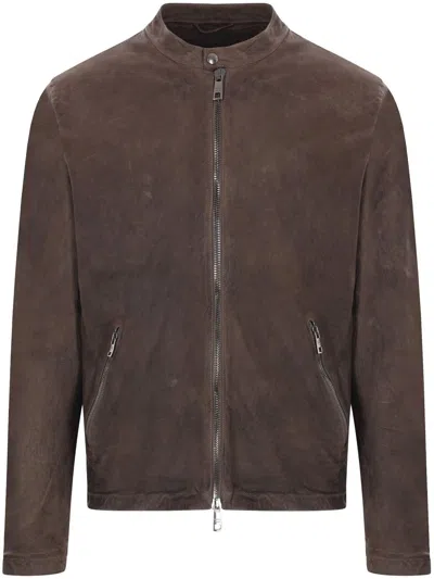Giorgio Brato Long-sleeved Motorcycle Jacket In Brown