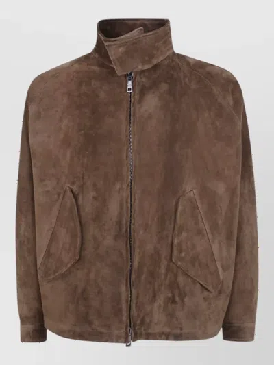 Giorgio Brato Leather Oversized Jacket In Brown