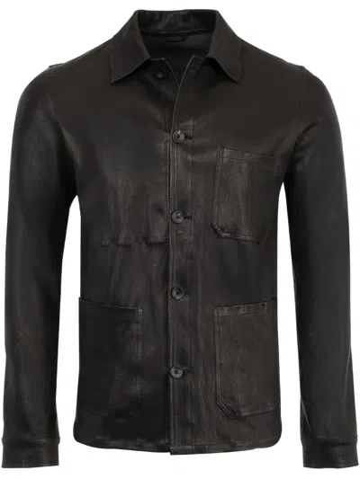 Giorgio Brato Leather Shirt Jacket In Black